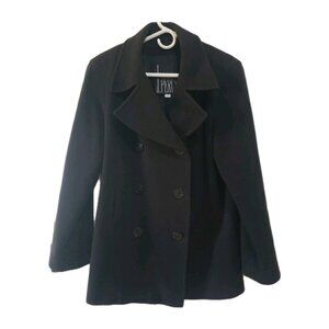 Vtg J Percy 100% Merino Wool Pea Coat Women 8 Black Double Breasted Nautical USA